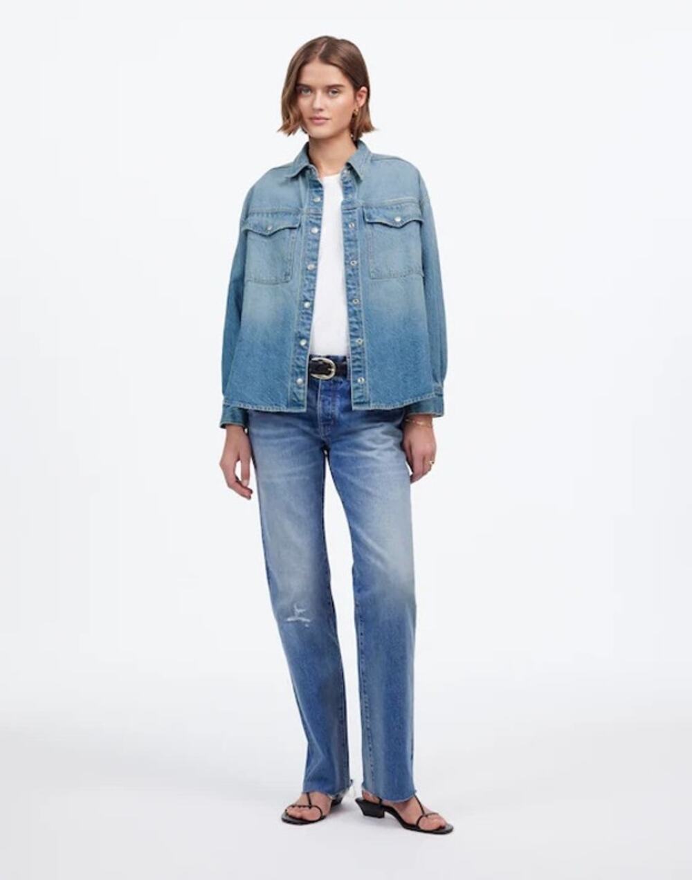 Madewell Denim Boxy Shirt Jacket Maspeth Wash Size Large NU401 - Picture 1 of 13